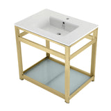 Quadras 31-Inch Ceramic Console Sink with Steel Base and Glass Shelf (1-Hole)