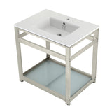 Quadras 31-Inch Ceramic Console Sink with Steel Base and Glass Shelf (1-Hole)