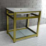 Quadras 31-Inch Ceramic Console Sink with Steel Base and Glass Shelf (1-Hole)