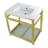 Quadras 31-Inch Ceramic Console Sink with Steel Base and Glass Shelf (1-Hole)