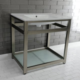Quadras 31-Inch Ceramic Console Sink with Steel Base and Glass Shelf (1-Hole)