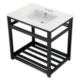 Quadras 31-Inch Ceramic Console Sink with Steel Base and Shelf (4-Inch, 3-Hole)