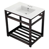 Quadras 31-Inch Ceramic Console Sink with Steel Base and Shelf (4-Inch, 3-Hole)