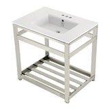 Quadras 31-Inch Ceramic Console Sink with Steel Base and Shelf (4-Inch, 3-Hole)