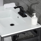 Quadras 31-Inch Ceramic Console Sink with Steel Base and Glass Shelf (4-Inch, 3-Hole)