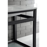 Quadras 31-Inch Ceramic Console Sink with Steel Base and Glass Shelf (4-Inch, 3-Hole)