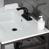 Quadras 31-Inch Ceramic Console Sink with Steel Base and Glass Shelf (4-Inch, 3-Hole)