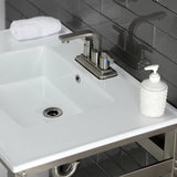 Quadras 31-Inch Ceramic Console Sink with Steel Base and Glass Shelf (4-Inch, 3-Hole)