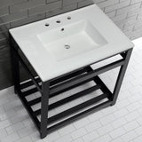 Quadras 31-Inch Ceramic Console Sink with Steel Base and Shelf (8-Inch, 3-Hole)