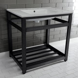 Quadras 31-Inch Ceramic Console Sink with Steel Base and Shelf (8-Inch, 3-Hole)