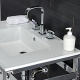 Quadras 31-Inch Ceramic Console Sink with Steel Base and Shelf (8-Inch, 3-Hole)