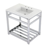 Quadras 31-Inch Ceramic Console Sink with Steel Base and Shelf (8-Inch, 3-Hole)