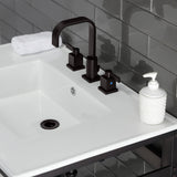 Quadras 31-Inch Ceramic Console Sink with Steel Base and Shelf (8-Inch, 3-Hole)