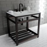 Quadras 31-Inch Ceramic Console Sink with Steel Base and Shelf (8-Inch, 3-Hole)