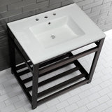 Quadras 31-Inch Ceramic Console Sink with Steel Base and Shelf (8-Inch, 3-Hole)