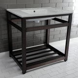 Quadras 31-Inch Ceramic Console Sink with Steel Base and Shelf (8-Inch, 3-Hole)