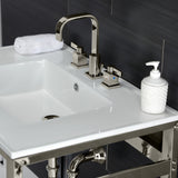 Quadras 31-Inch Ceramic Console Sink with Steel Base and Shelf (8-Inch, 3-Hole)