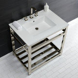 Quadras 31-Inch Ceramic Console Sink with Steel Base and Shelf (8-Inch, 3-Hole)