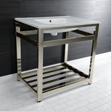 Quadras 31-Inch Ceramic Console Sink with Steel Base and Shelf (8-Inch, 3-Hole)