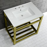 Quadras 31-Inch Ceramic Console Sink with Steel Base and Shelf (8-Inch, 3-Hole)