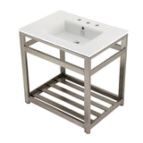 Quadras 31-Inch Ceramic Console Sink with Steel Base and Shelf (8-Inch, 3-Hole)