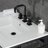 Quadras 31-Inch Ceramic Console Sink with Steel Base and Glass Shelf (8-Inch, 3-Hole)