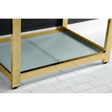 Quadras 31-Inch Ceramic Console Sink with Steel Base and Glass Shelf (8-Inch, 3-Hole)