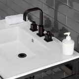 Quadras 31-Inch Ceramic Console Sink with Steel Base and Glass Shelf (8-Inch, 3-Hole)