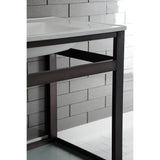 Quadras 31-Inch Ceramic Console Sink with Steel Base and Glass Shelf (8-Inch, 3-Hole)