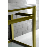 Quadras 31-Inch Ceramic Console Sink with Steel Base and Glass Shelf (8-Inch, 3-Hole)