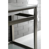 Quadras 31-Inch Ceramic Console Sink with Steel Base and Glass Shelf (8-Inch, 3-Hole)