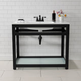 Quadras 37-Inch Ceramic Console Sink with Steel Base and Glass Shelf (4-Inch, 3-Hole)