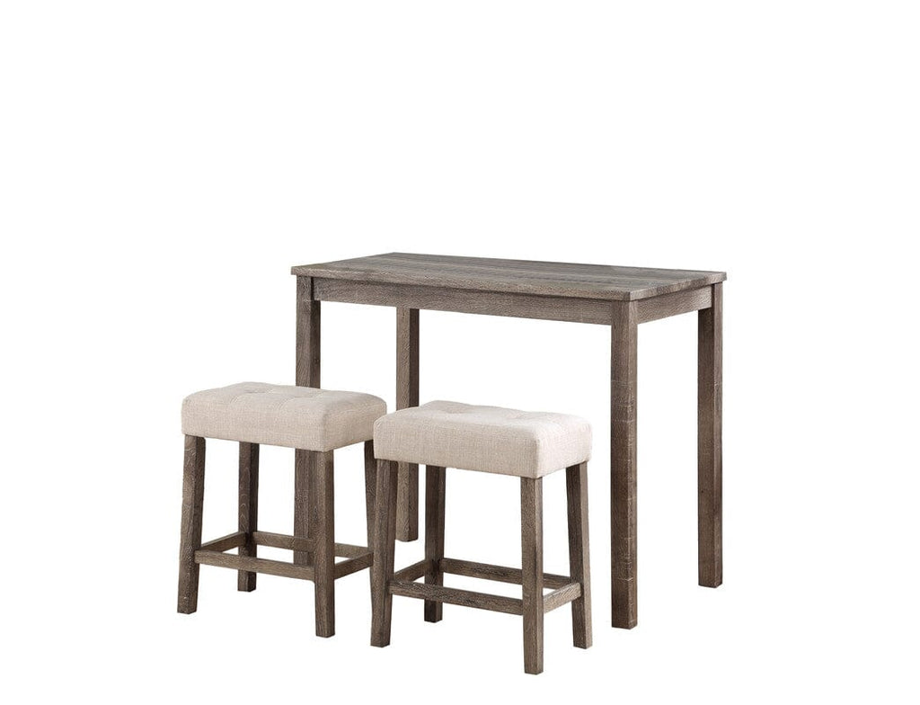 Lux Brown 3 Piece Counter Height 36" Pub Table Set with Tufted Creamy White Linen Stools