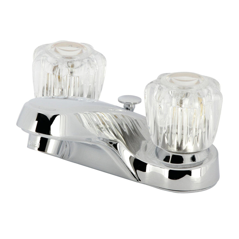 Double-Handle 3-Hole Deck Mount 4-Inch Centerset Bathroom Faucet with Brass Pop-Up